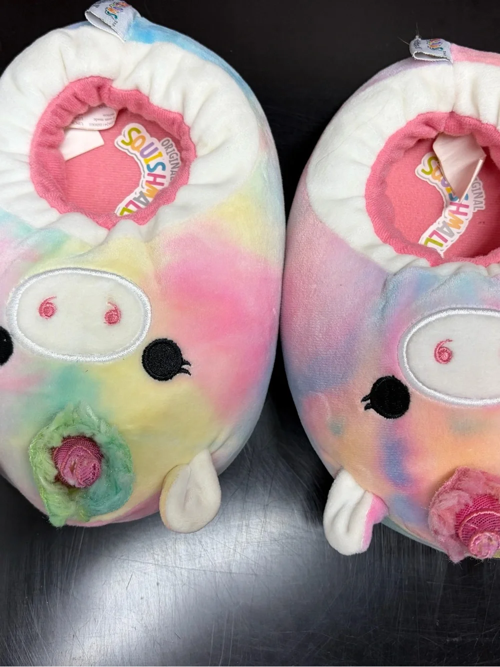 Squishmallow Slippers Girls Size 13-1 Rainbow Tie Dye Unicorn Slip On Plush